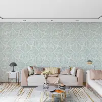 Aqua Textured Fan Pattern Wallpaper