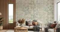 Vintage Pastel Floral Trellis Wallpaper with Climbing Vines