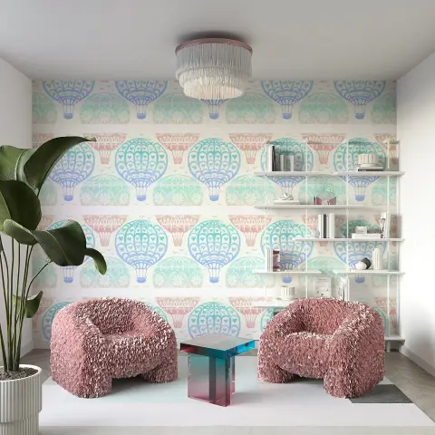 Whimsical Pastel Hot Air Balloon Wallpaper