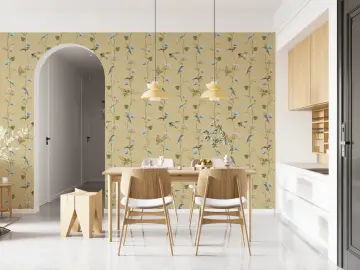 Charming Songbirds and Floral Trail Wallpaper