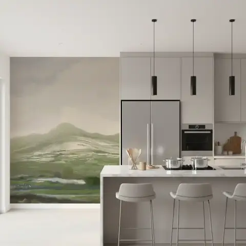 Misty Green Abstract Mountain Wall Mural