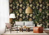 Dark Forest Botanical Mushroom Pattern Wallpaper