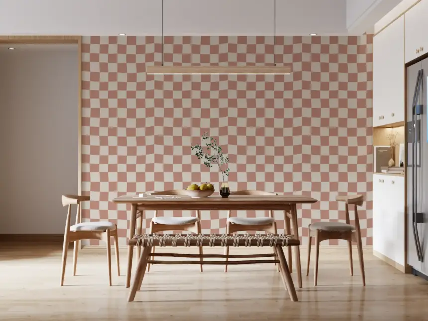 Peach & Cream Checker Waves Wallpaper
