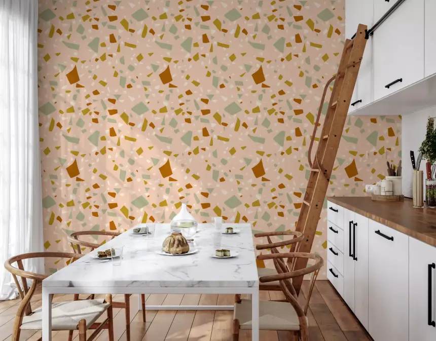 Peach Sage Terrazzo Wallpaper Mediterranean Wallpaper