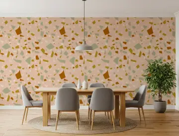 Contemporary Peach and Sage Terrazzo Pattern Wallpaper