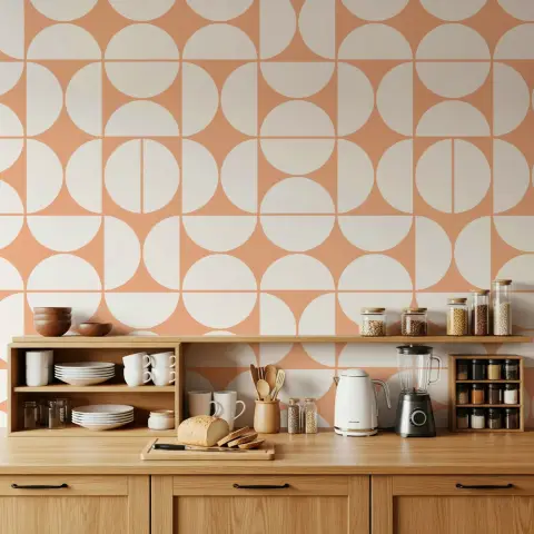 Terracotta and White Geometric Circles Wallpaper