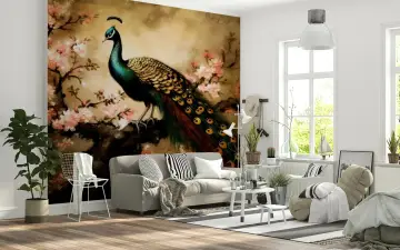 Majestic Peacock Cherry Blossom Wall Mural