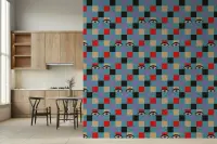 Retro Checkerboard Eyes Pattern Wall Mural