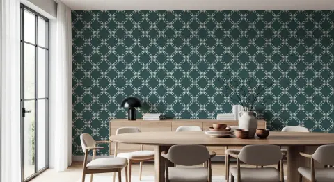 Teal Petal Lattice Pattern Wallpaper
