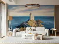 Coastal Lighthouse Island Scenic Wall Mural