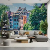 Colourful European Riverside Town Wall Mural