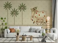 Divine Pichwai Cow and Palm Tree Wall Mural