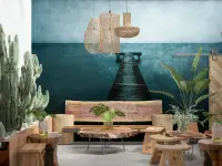 Tranquil Wooden Pier Over Deep Blue Water Wall Mural