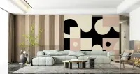 Contemporary Black Cream Pink Geometric Shapes Wall Mural