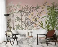 Pink Botanical Chinoiserie Garden Wall Mural