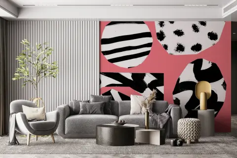 Abstract Graphic Shapes Pink Wall Mural
