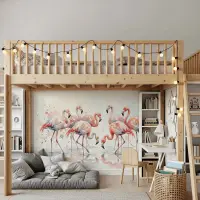 Playful Pink Flamingo Watercolor Wall Mural