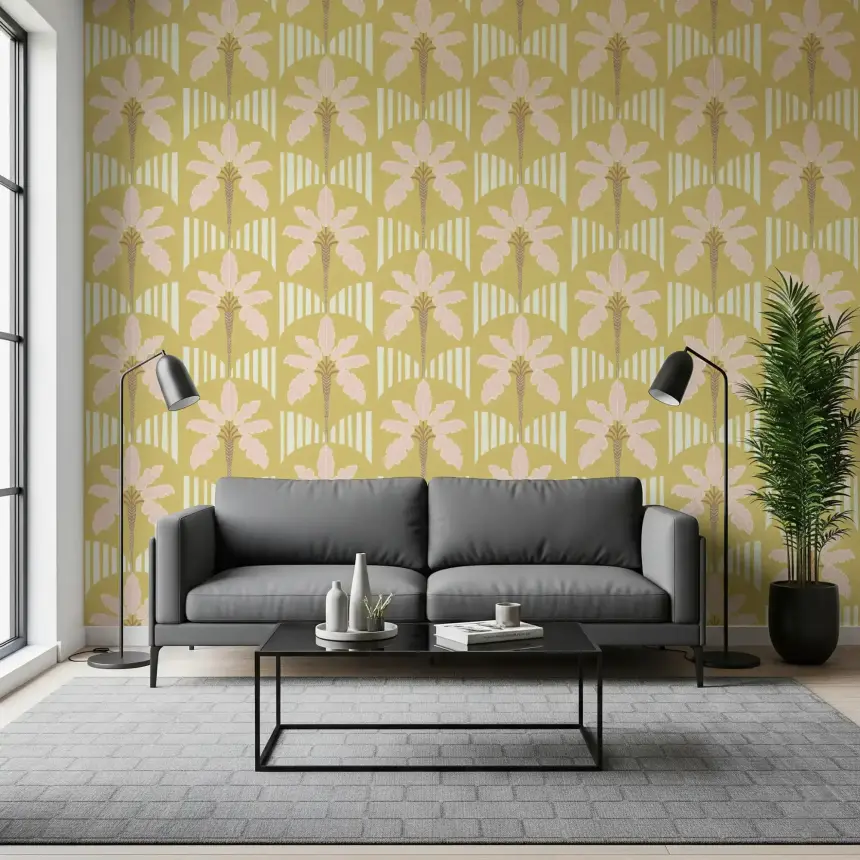 Pink Palm Retro Oasis Wallpaper