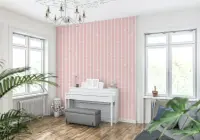 Soft Pink Striped Wallpaper with Delicate Floral Motifs