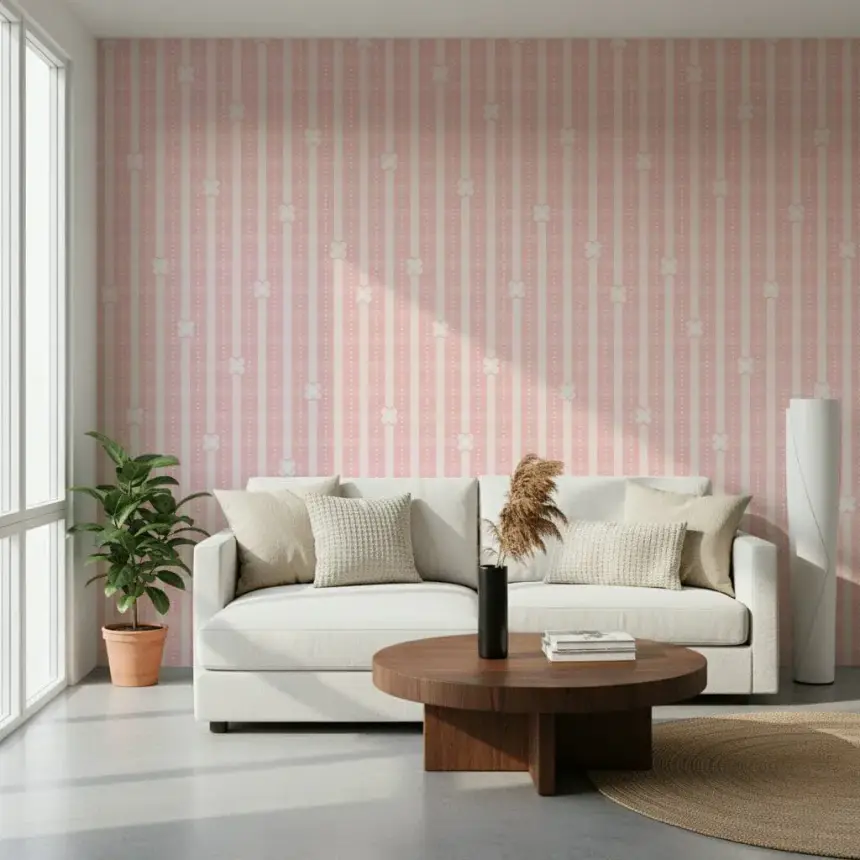 Pink Petals & Stripes Wallpaper