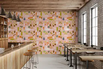 Whimsical Pink Vegetable & Fruit Pattern Wallpaper