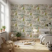 Playful Cartoon Jungle Animals Kids Wallpaper