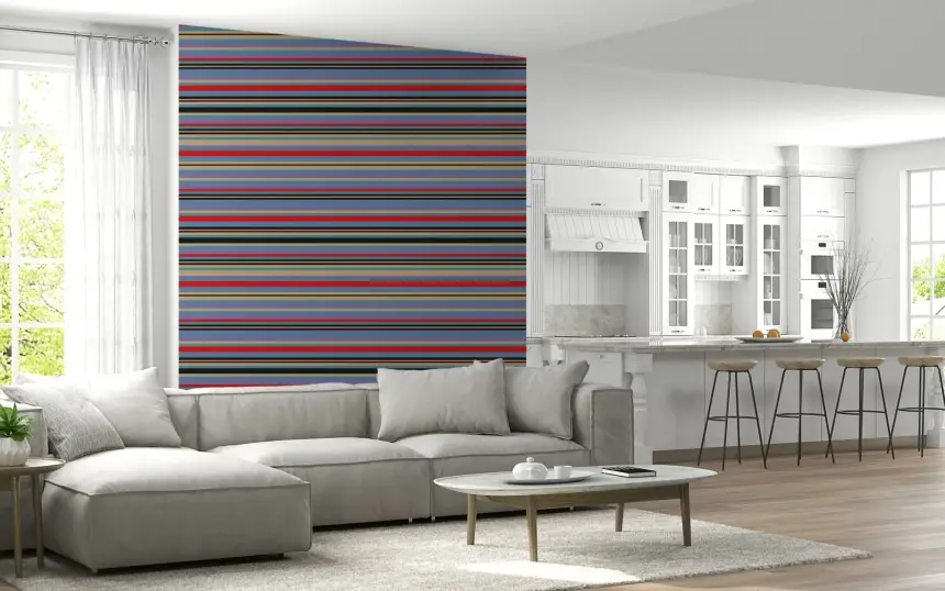 Playtime Stripes Horizontal Classic Striped Retro Vintage 1950S Lavender Purple Blue Red Black Wallpaper