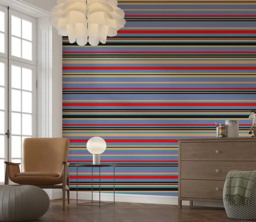 Playtime Stripes Horizontal Classic Striped Retro Vintage 1950S Lavender Purple Blue Red Black Wallpaper