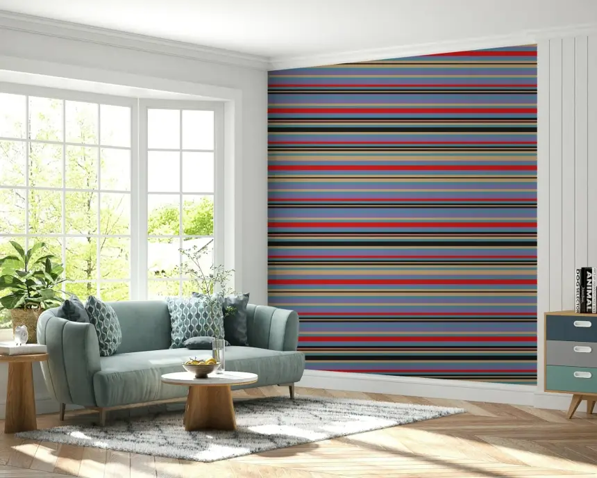 Playtime Stripes Horizontal Classic Striped Retro Vintage 1950S Lavender Purple Blue Red Black Wallpaper