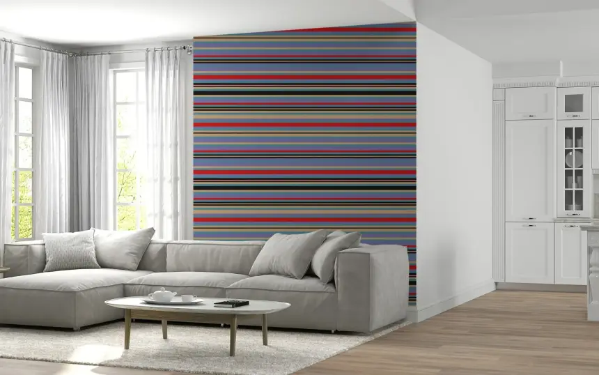 Playtime Stripes Horizontal Classic Striped Retro Vintage 1950S Lavender Purple Blue Red Black Wallpaper