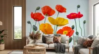 Vibrant Red and Yellow Poppy Bloom Wall Mural