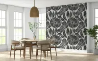 Monochrome Poppy Block Print Floral Wallpaper