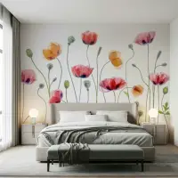 Serene Watercolour Poppy Wall Mural