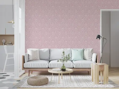 Blush Pink Damask Floral Wallpaper