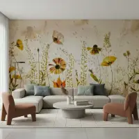 Ethereal Pressed Flowers Botanical Wall Mural