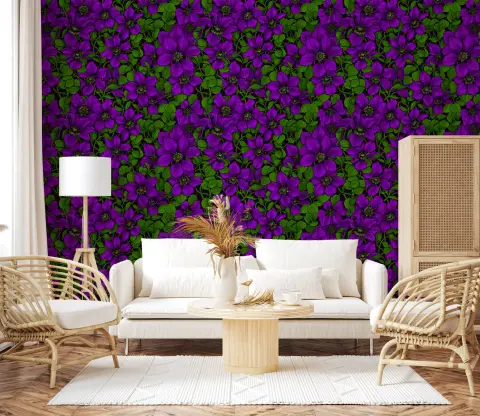 Vibrant Purple Clematis Floral Wallpaper