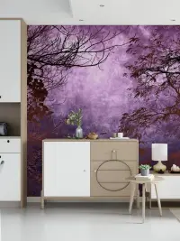 Enchanted Purple Forest Silhouette Wall Mural