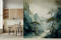 Misty Mountain River Valley Wall Mural