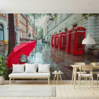 Charming London Street Dog and Red Phone Booths Mural
