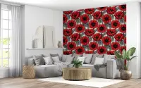 Vibrant Red Anemone Floral Pattern Wallpaper