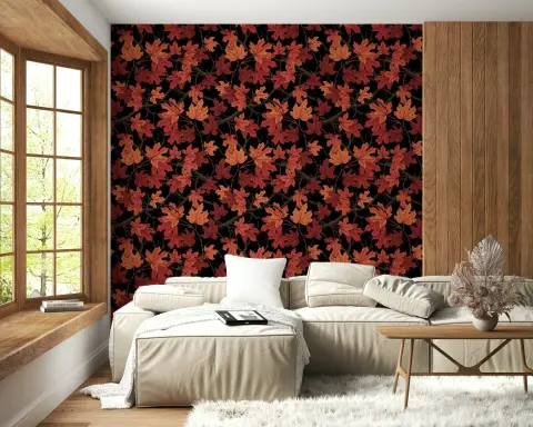 Vibrant Autumn Maple Leaf Pattern Wall Mural