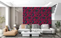 Crimson Dahlia Bloom Floral Pattern Wallpaper