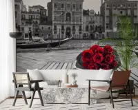 Romantic Venice Canal with Red Roses Wall Mural