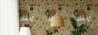 Olive Rajasthani Elephant Leopard Parade Wallpaper