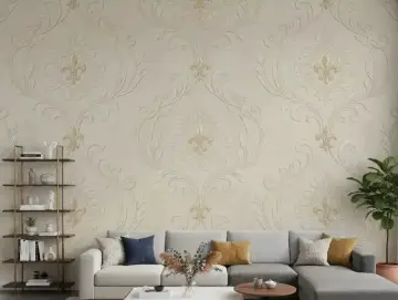 Regal Fleur-de-Lis Embossed Beige Wallpaper