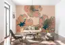 Contemporary Peach Teal Stylized Floral Wall Mural 2