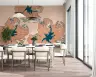 Contemporary Peach Teal Stylized Floral Wall Mural 1