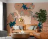 Contemporary Peach Teal Stylized Floral Wall Mural 3