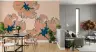 Contemporary Peach Teal Stylized Floral Wall Mural 5