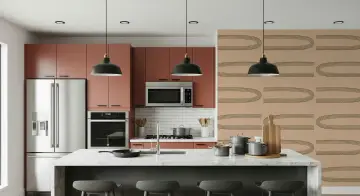 Modern Arch Pattern Wallpaper in Muted Peach and Grey